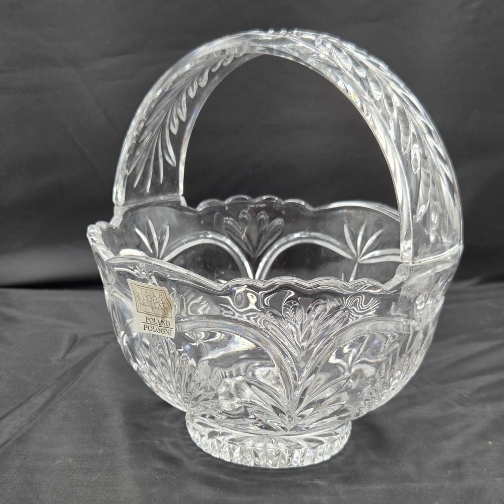 Vintage Large Hand Cut Lead Crystal Glass Basket‎ Made in Poland by Fifth Avenue